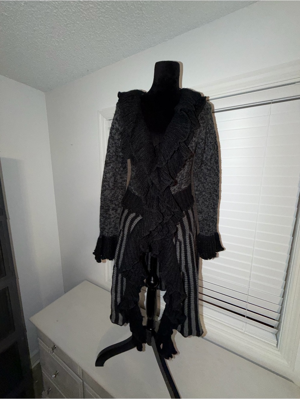 Wool blend Slonl Boho duster crochet Cardigan Art Knit Lagenlook Sweater M